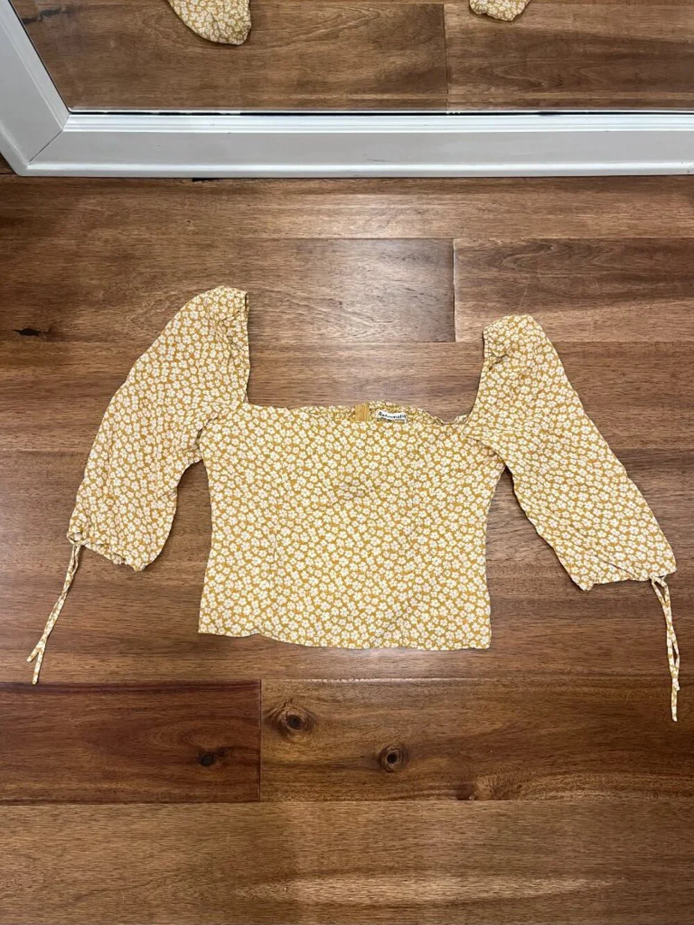 Reformation Floral Puff Sleeve Square Neck Top Size 12 Yellow White